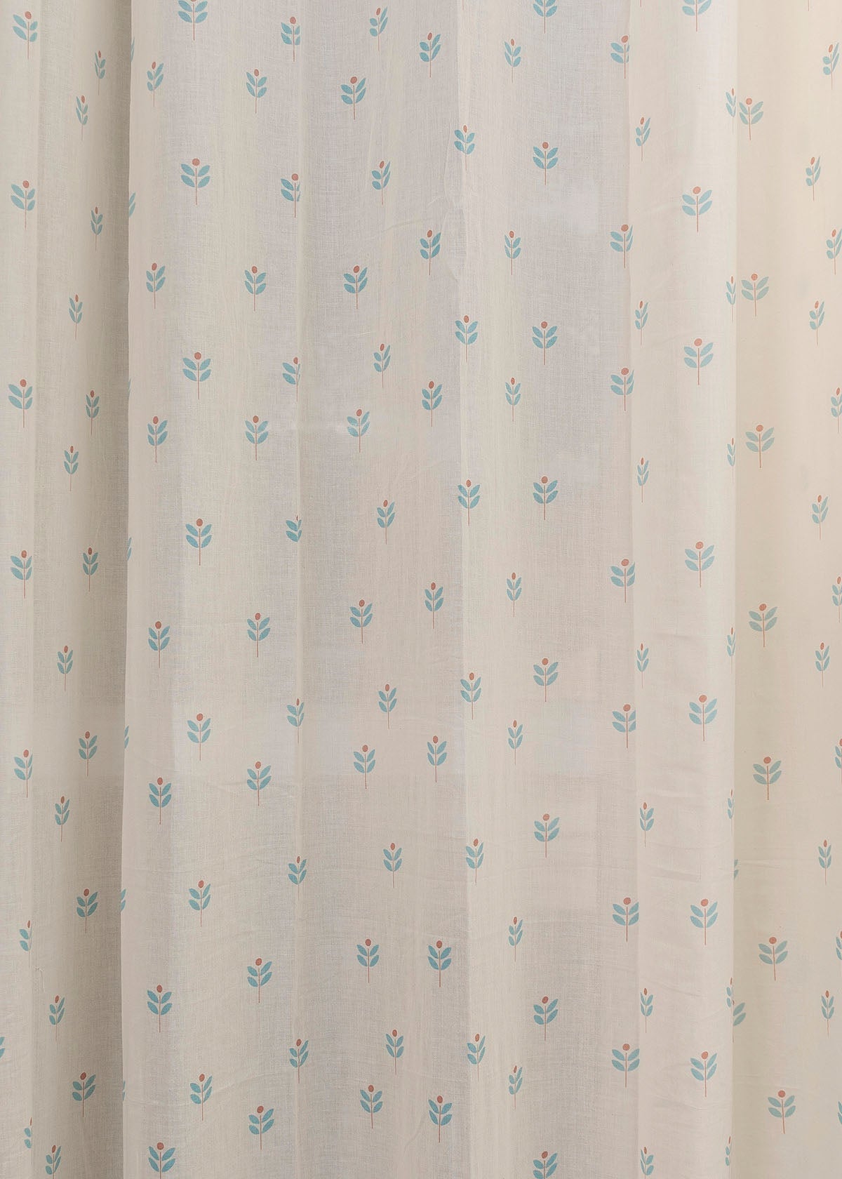 Sapling 100% Cotton Sheer floral curtain for Living room - Light filtering - Nile Blue - Single Piece