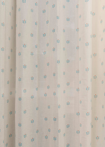 Sapling 100% Cotton Sheer floral curtain for Living room - Light filtering - Nile Blue - Single Piece