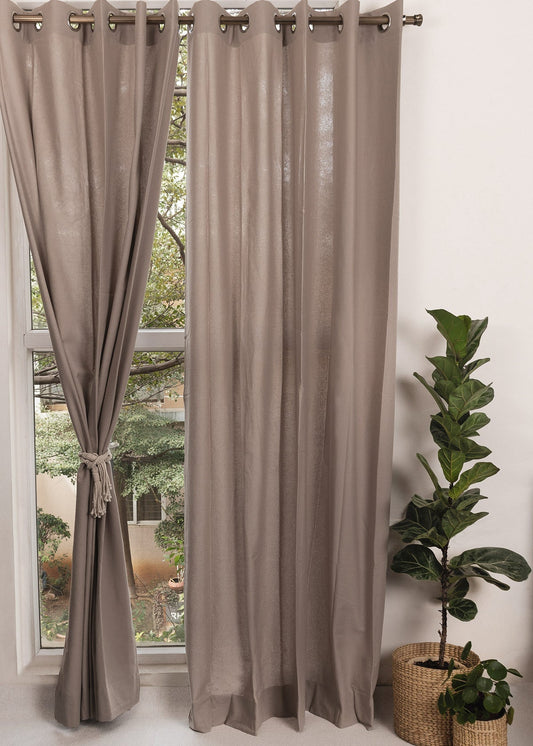 Solid Walnut Grey 100% cotton plain curtain for bedroom - Room darkening - Single Piece