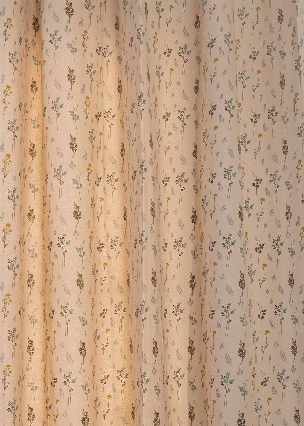 Blooming Meadows Beige 100% cotton floral curtain for living room - Light Reduction - Single Piece