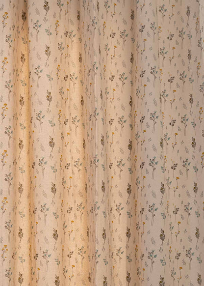 Blooming Meadows Beige 100% cotton floral curtain for living room - Light Reduction - Single Piece