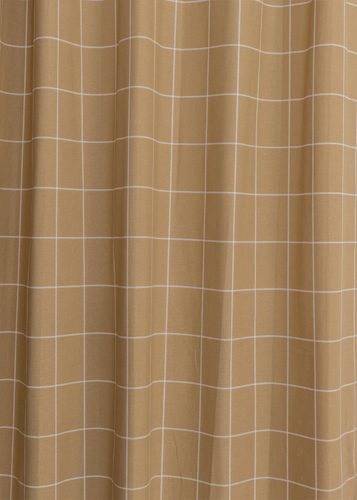 Cabin Checks 100% cotton geometric curtain for living room - Room darkening - Brown - Single Piece