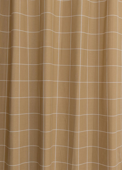 Cabin Checks 100% cotton geometric curtain for living room - Room darkening - Brown - Single Piece