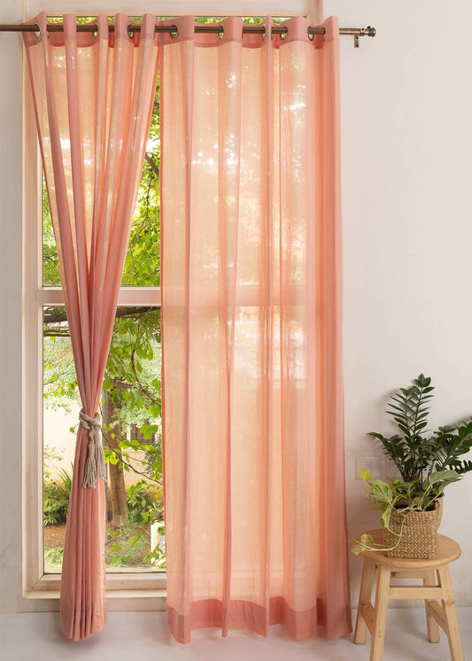 Solid Clay sheer 100% cotton plain curtain for Living room & bedroom - Light filtering - Rust - Single Piece