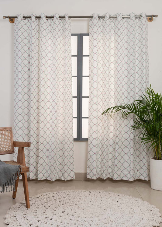 Climbing Roses Lavender 100% cotton floral curtain for living room - Light Reduction - Single Piece