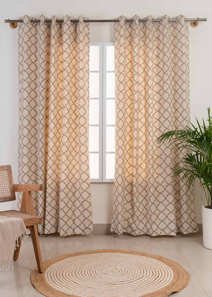 Climbing Roses Wine Red 100% cotton floral curtain for living room - Room darkening - Single Piece