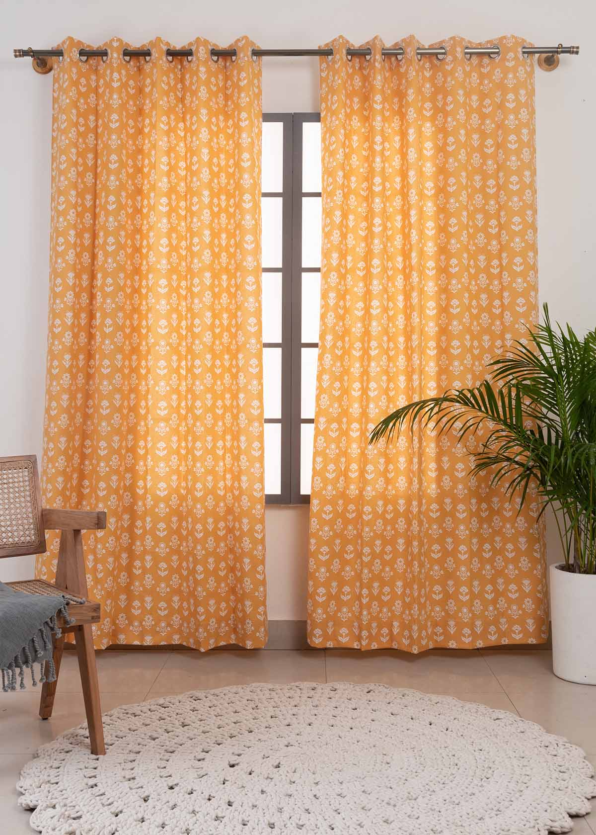 Dahlia printed cotton Fabric - Mustard