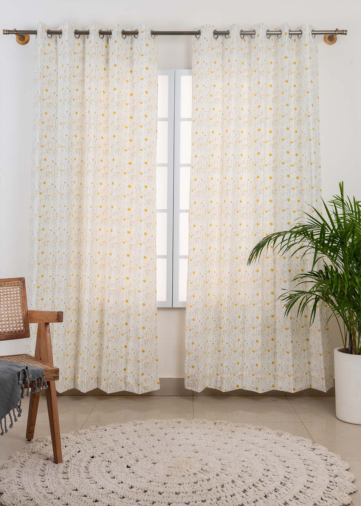 Drifting dandelion printed cotton Fabric - Yellow