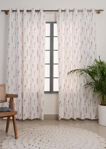 Fields of Lavender 100% cotton floral curtain for kids room - Light Reduction -  Lavender - Single Piece