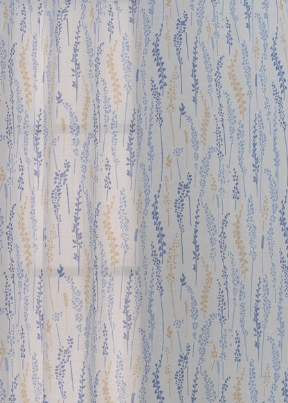 Grass Fields Blue 100% cotton sheer floral curtain for living room -  Light filtering - Single Piece