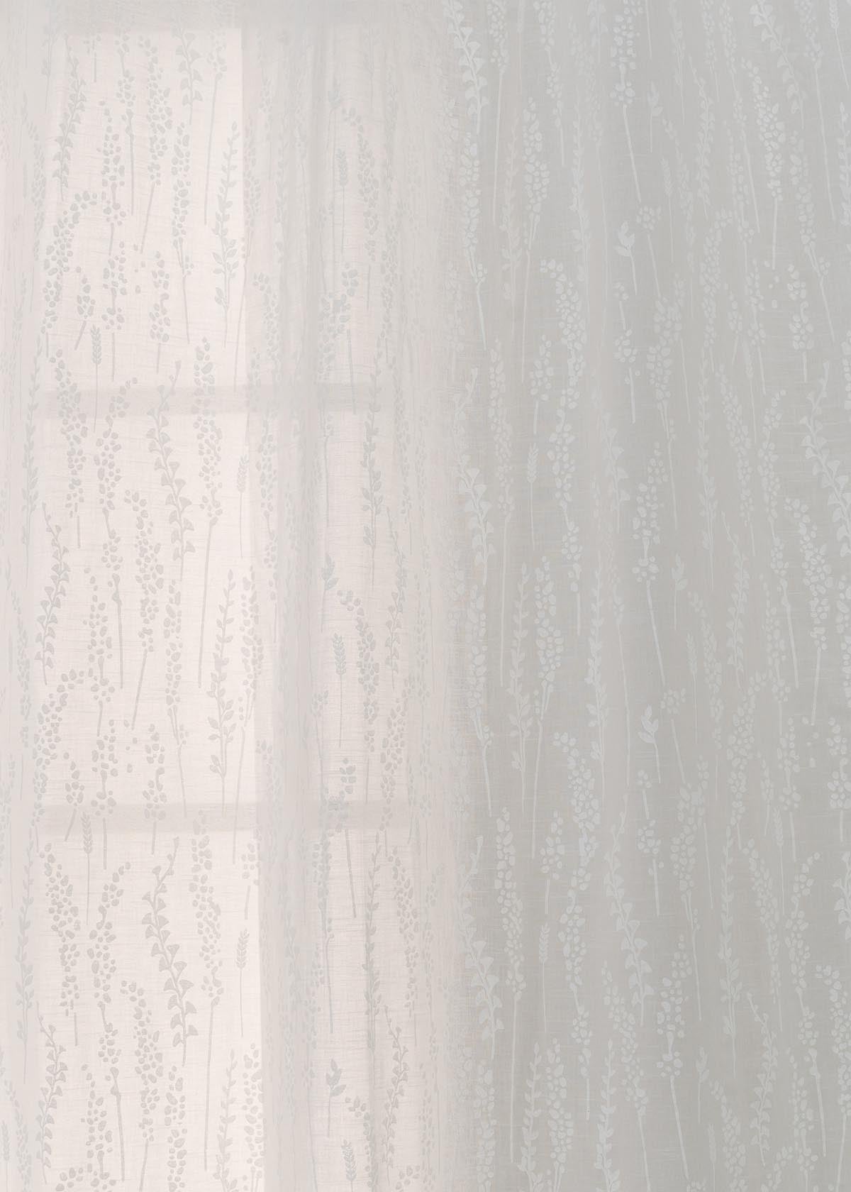 Grass Fields White 100% cotton sheer floral curtain for living room -  Light filtering - Single Piece