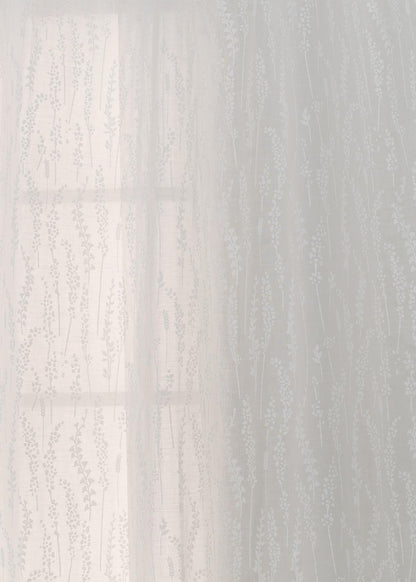 Grass Fields White 100% cotton sheer floral curtain for living room -  Light filtering - Single Piece