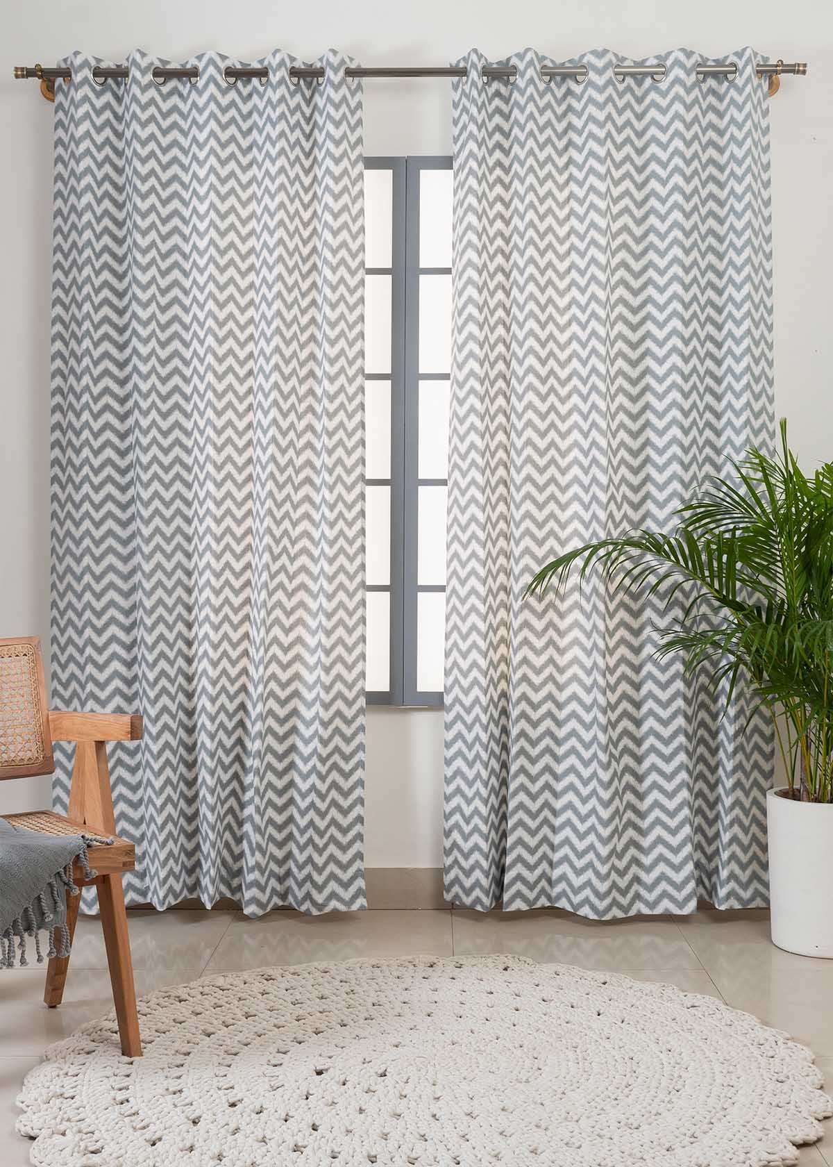 Ikat chevron printed cotton Fabric - Grey