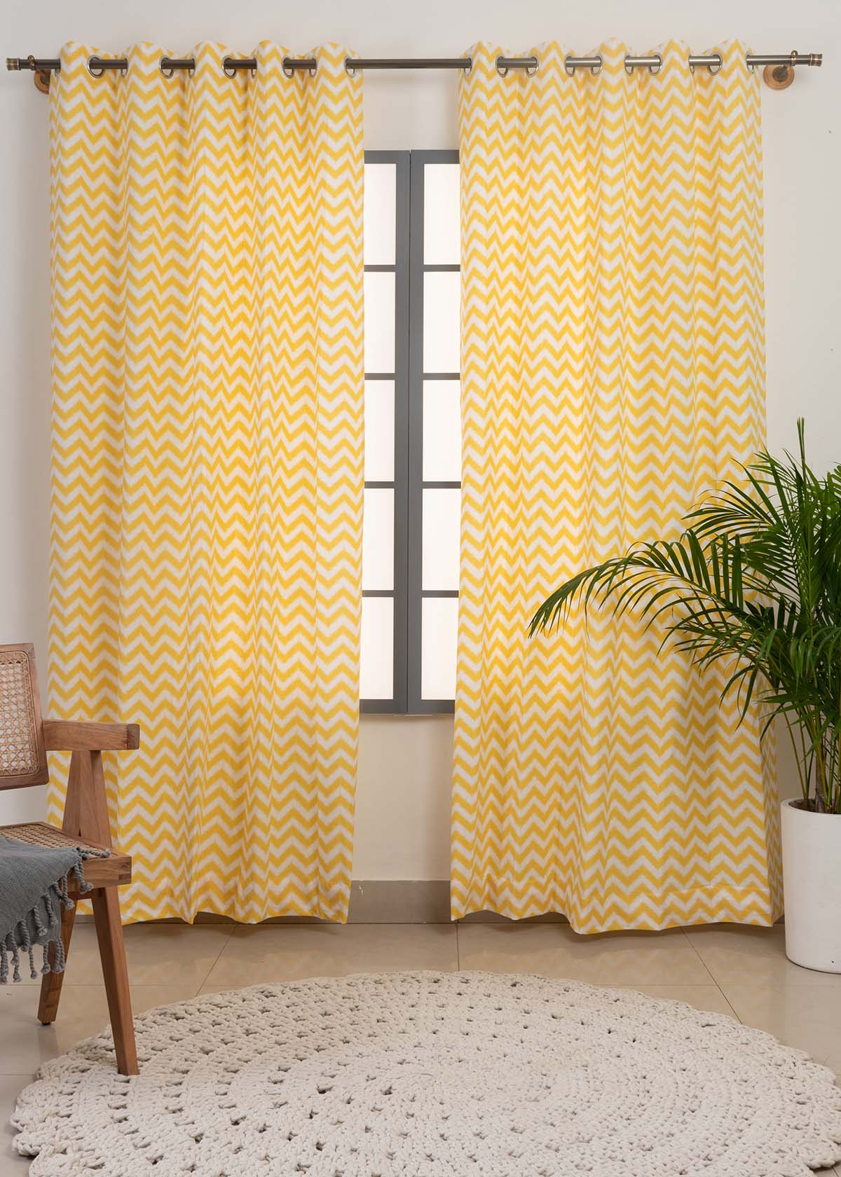 Ikat chevron printed cotton Fabric - Yellow