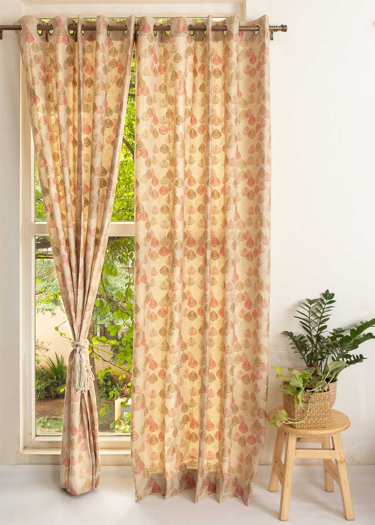 Indian Shimmer 100% cotton ethnic curtain for living room - Room darkening - Brown - Single Piece