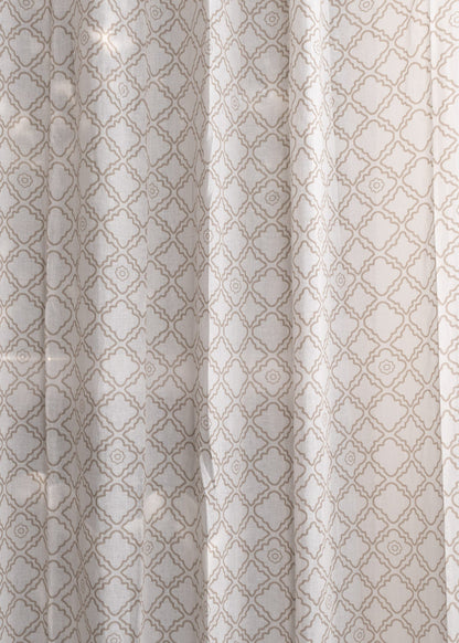 Lattice 100% cotton Sheer Geometric curtain for Living room & bedroom - Light filtering - Walnut Grey - Single Piece
