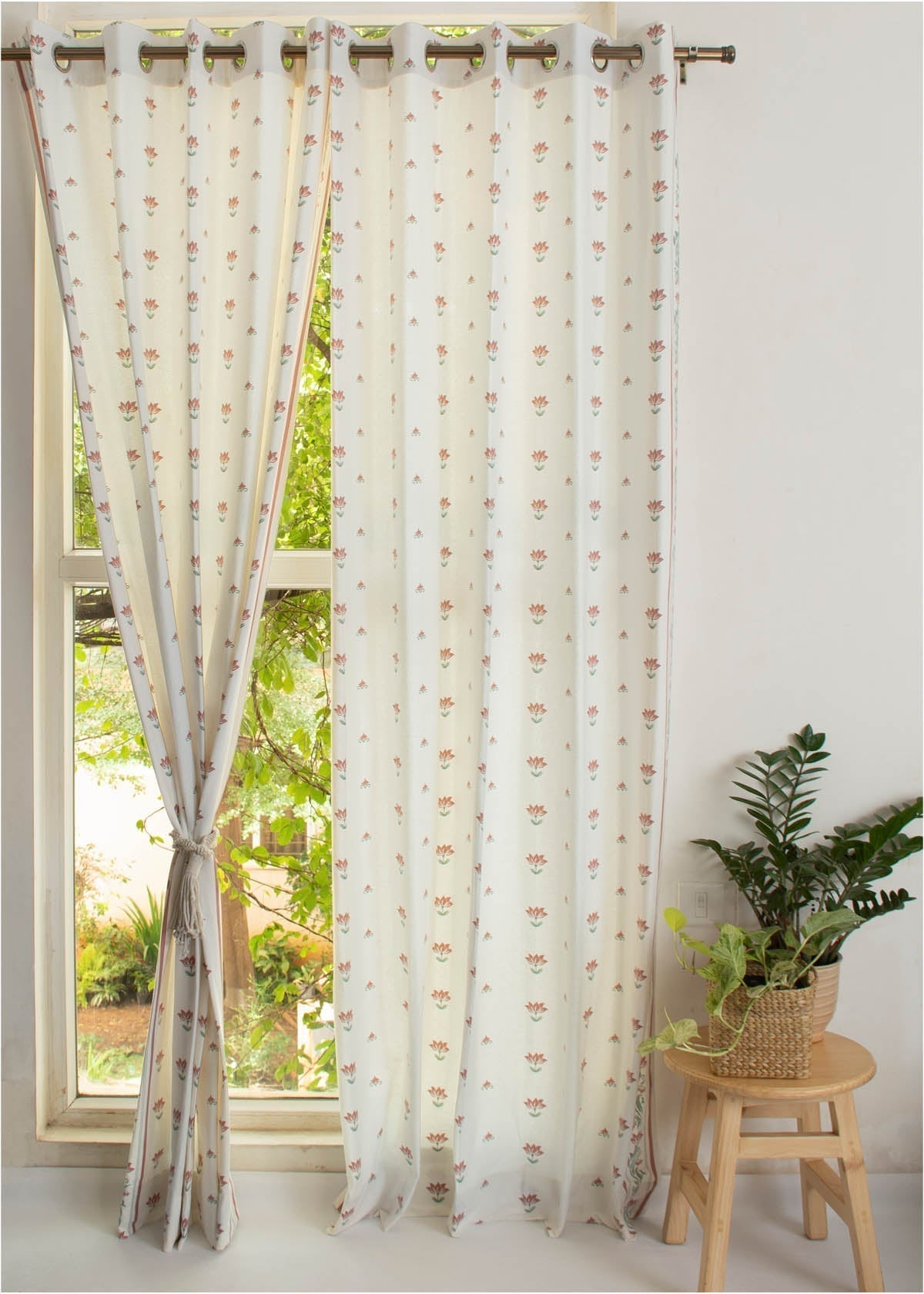 Lotus Pond printed cotton Fabric - Multicolor