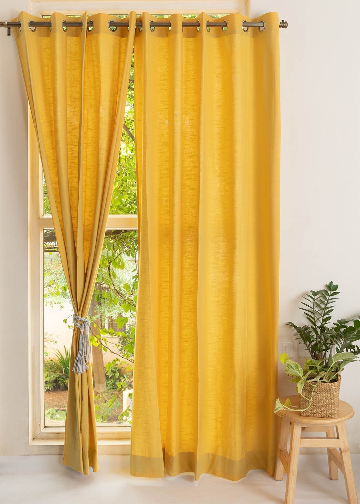 Solid Mustard 100% cotton plain curtain for bedroom - Room darkening - Single Piece