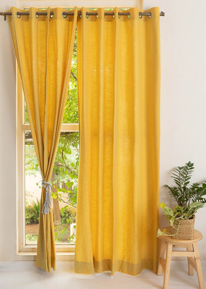 Solid Mustard 100% cotton plain curtain for bedroom - Room darkening - Single Piece