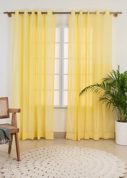 Solid Pale Yellow sheer 100% cotton plain curtain for Living room & bedroom - Light filtering - Single Piece