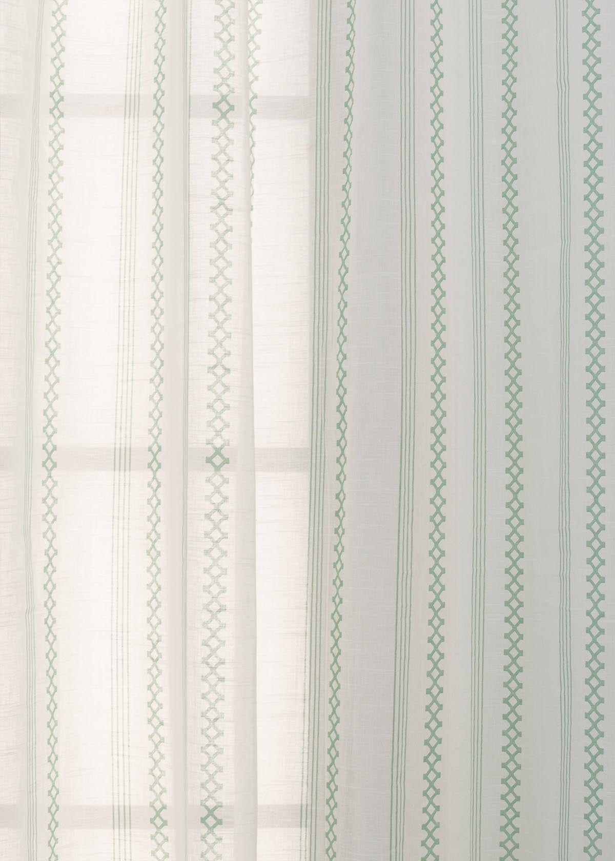 Picket Fence Sage Green 100% Cotton Sheer Geometric curtain for Living room & bedroom - Light filtering - Single Piece