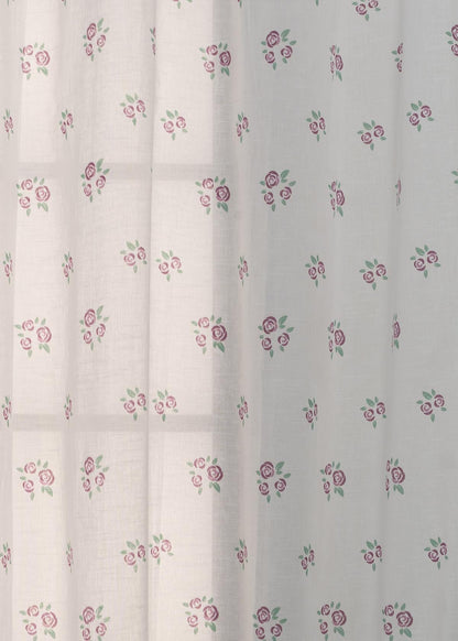 Rose Garden Lavender 100% Cotton Sheer floral curtain for Living room - Light filtering - Single Piece