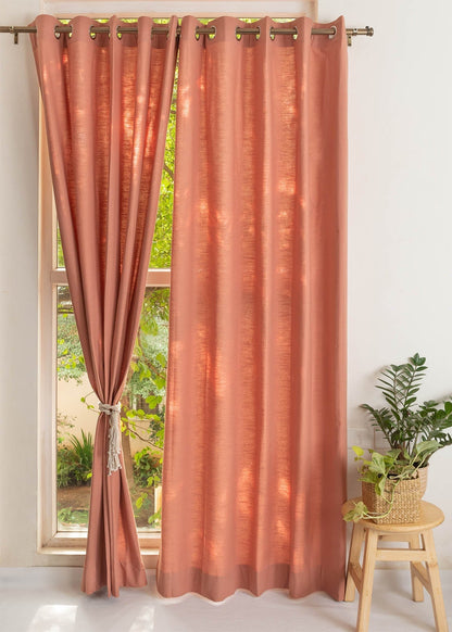Solid Rust 100% cotton plain curtain for bedroom - Room darkening - Single Piece