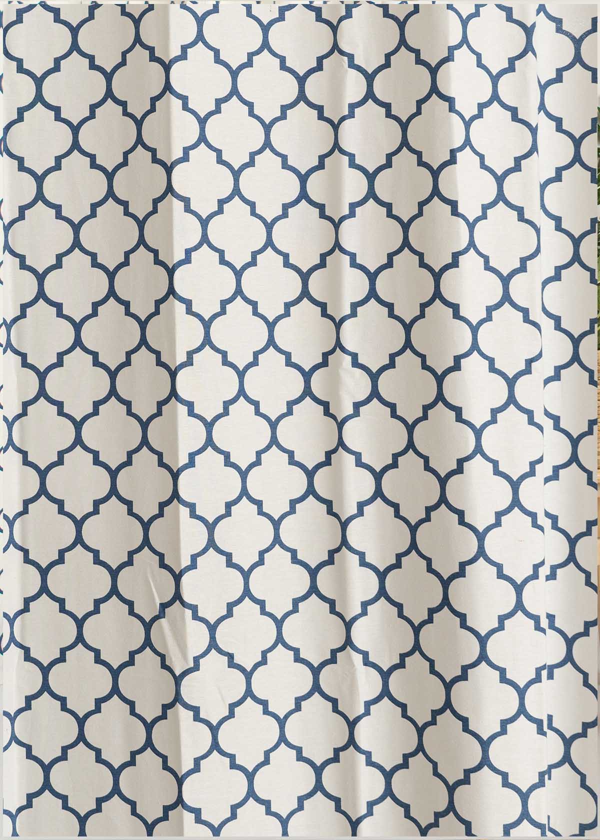 Trellis Printed Royal Blue 100% cotton geometric curtain for bed room - Light Reduction - Single Piece