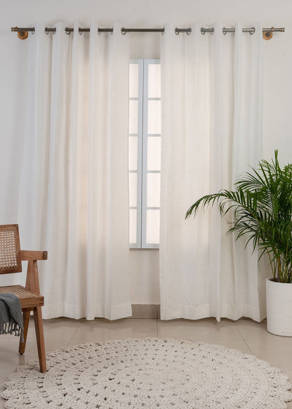 Solid white 100% cotton plain curtain for bedroom - Light Reduction - Single Piece