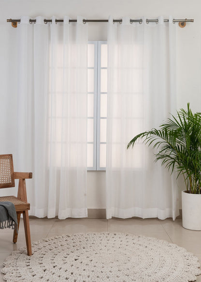 Solid white sheer 100% cotton plain curtain for Living room & bedroom - Light filtering - Single Piece