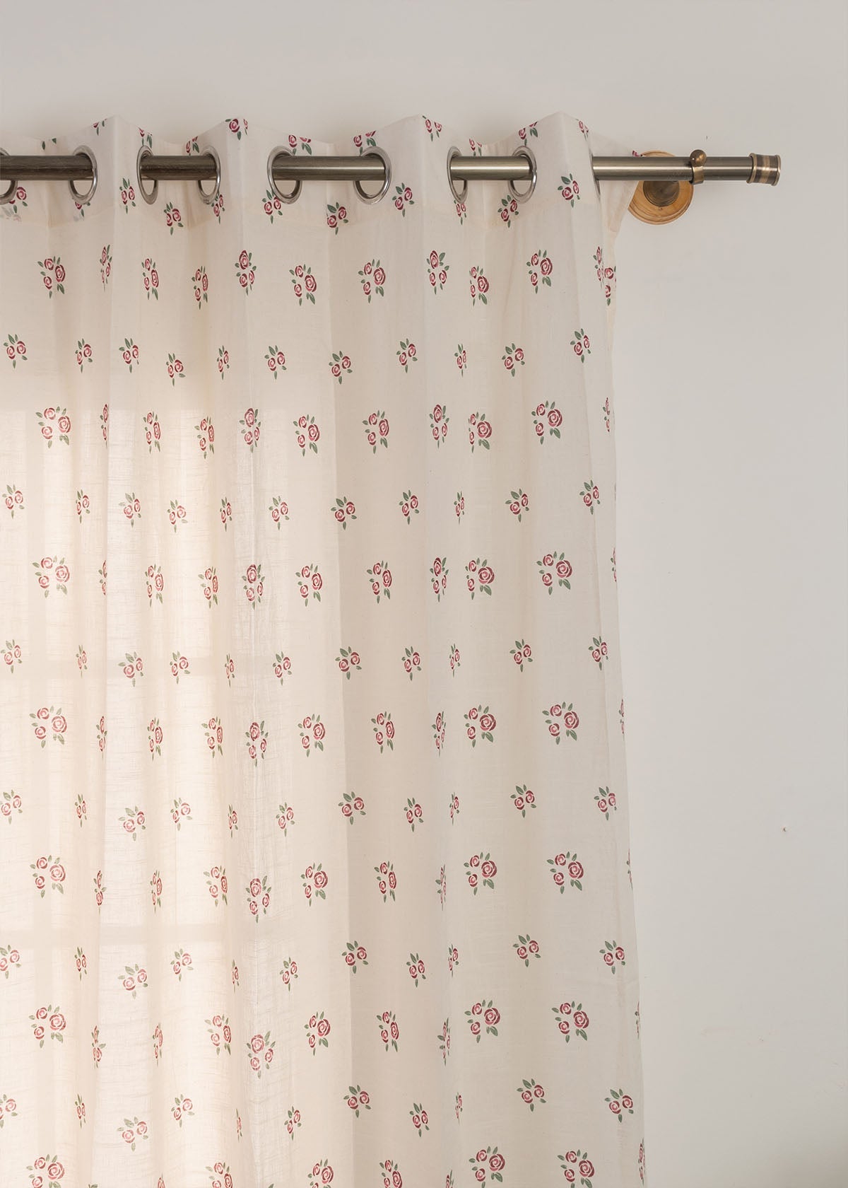 Rose Garden Wine Red 100% Cotton Sheer floral curtain for Living room - Light filtering - Single Piece