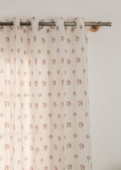 Rose Garden Wine Red 100% Cotton Sheer floral curtain for Living room - Light filtering - Single Piece