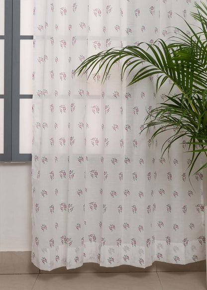 Rose Garden Lavender 100% Cotton Sheer floral curtain for Living room - Light filtering - Single Piece