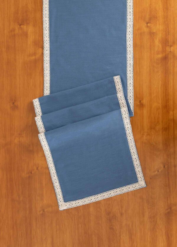 Solid Royal Blue 100% cotton plain table runner for 4 seater or 6 seater dining with lace border - Royal blue