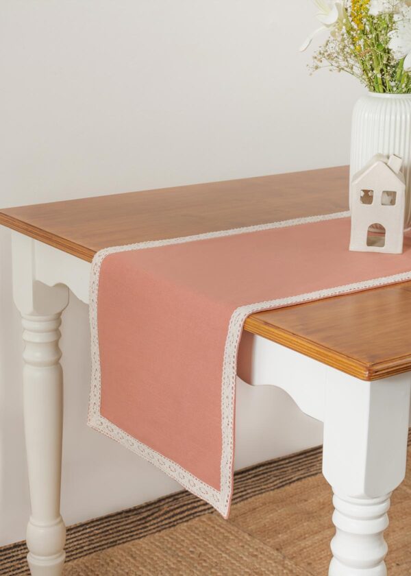 Solid Rust 100% cotton plain table runner for 4 seater or 6 seater dining with lace border - Rust