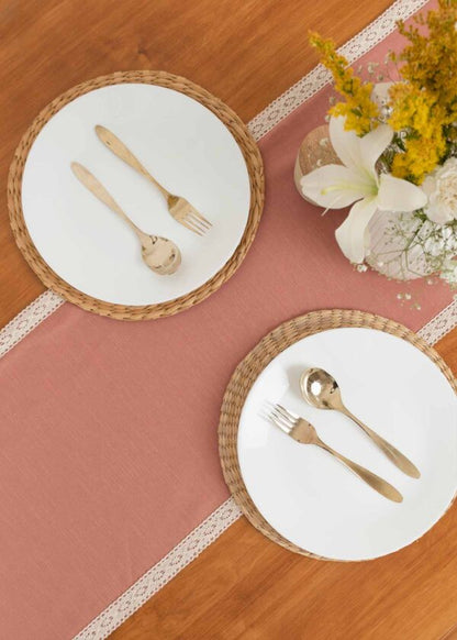Solid Rust 100% cotton plain table runner for 4 seater or 6 seater dining with lace border - Rust