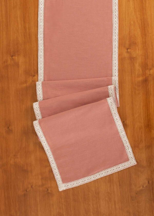Solid Rust 100% cotton plain table runner for 4 seater or 6 seater dining with lace border - Rust