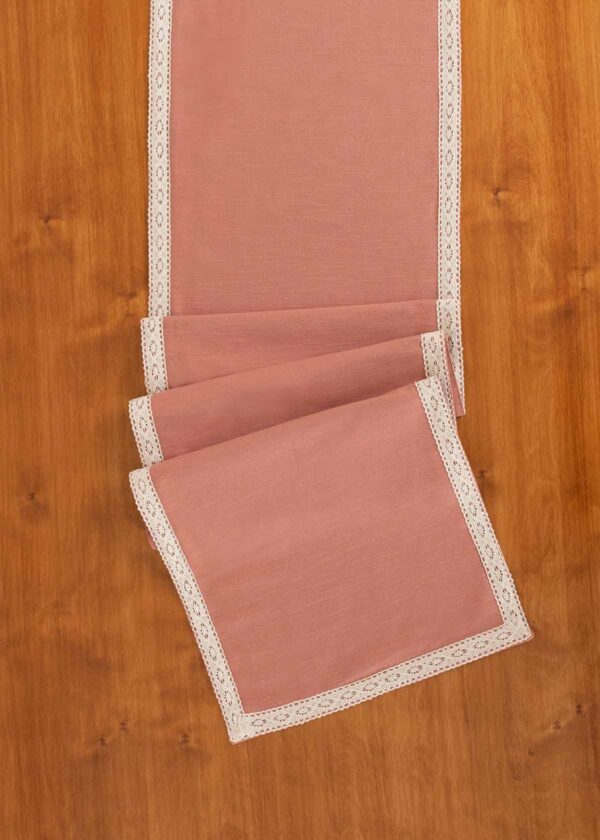 Solid Rust 100% cotton plain table runner for 4 seater or 6 seater dining with lace border - Rust
