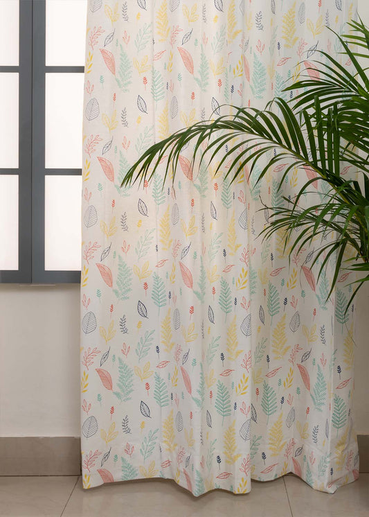Rustling Leaves Multicolor 100% cotton floral curtain for bed room - Light Reduction - Single Piece