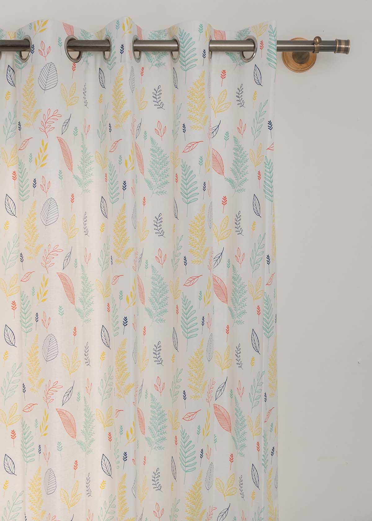 Rustling Leaves Multicolor 100% cotton floral curtain for bed room - Light Reduction - Single Piece