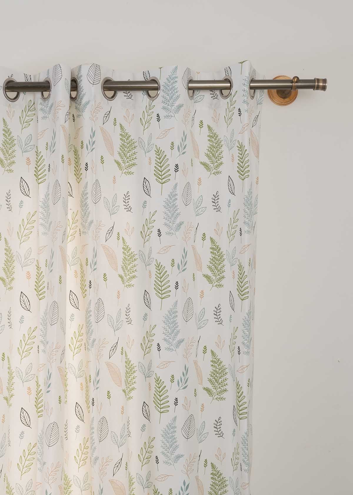 Rustling Leaves Green 100% cotton floral curtain for bed room - Light Reduction - Single Piece