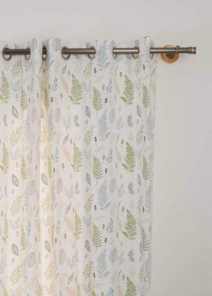Rustling Leaves Green 100% cotton floral curtain for bed room - Light Reduction - Single Piece