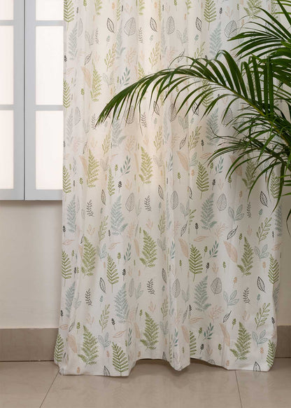 Rustling Leaves Green 100% cotton floral curtain for bed room - Light Reduction - Single Piece