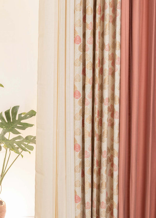 Rust Solid, Indian Shimmer,Cream Solid Sheer Set Of 6 Combo Cotton Curtain - Multicolor