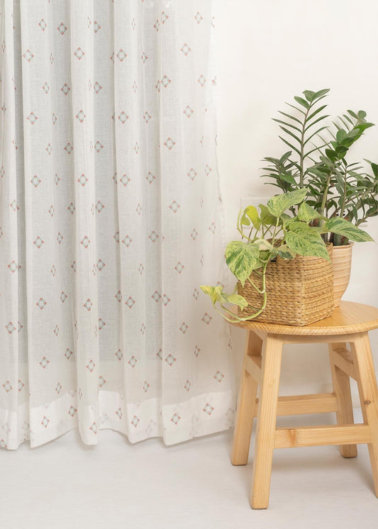 Sacred Waters 100% cotton Sheer floral curtain for Living room - Light filtering - Multicolor - Single Piece