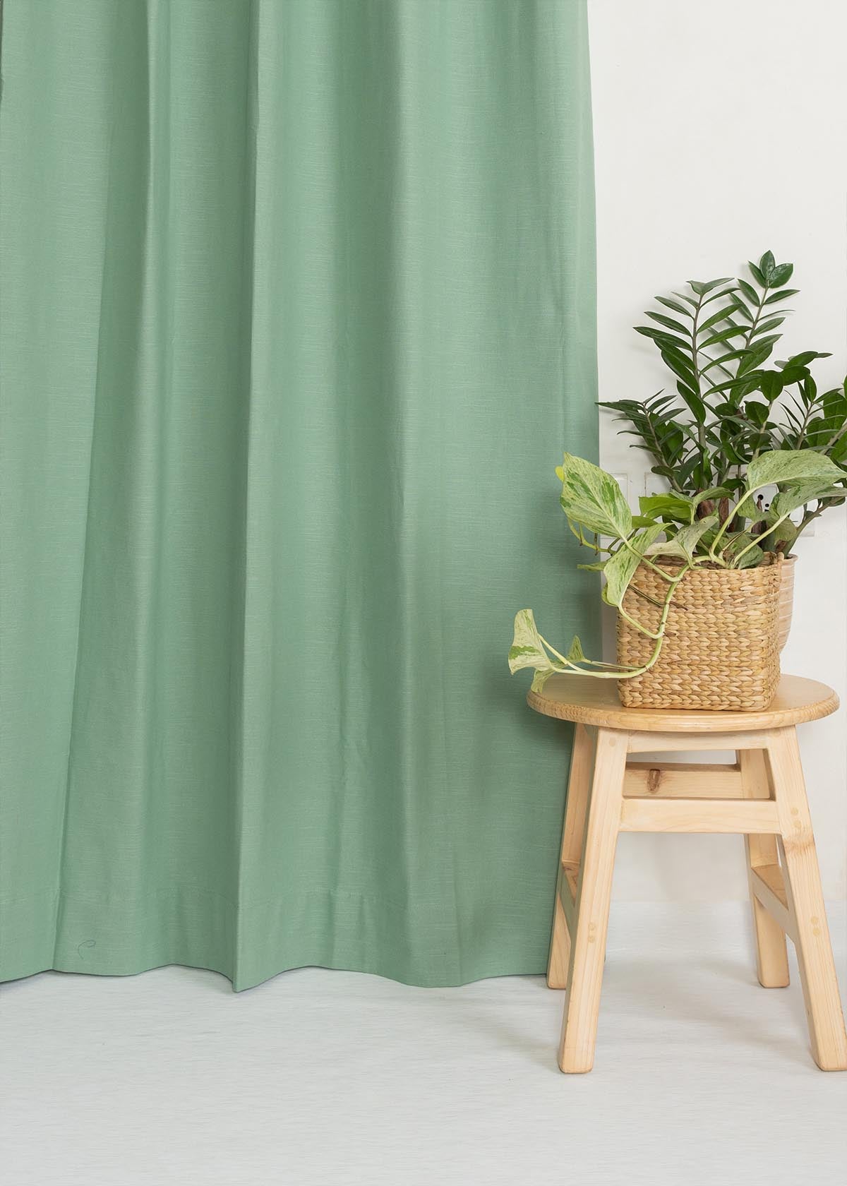 Solid Sage green 100% cotton plain curtain for bedroom - Room darkening - Single Piece