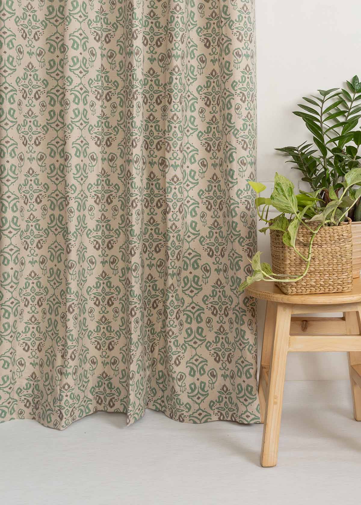 Spice Route 100% cotton geometric curtain for bed room - Room darkening - Multicolor - Single Piece