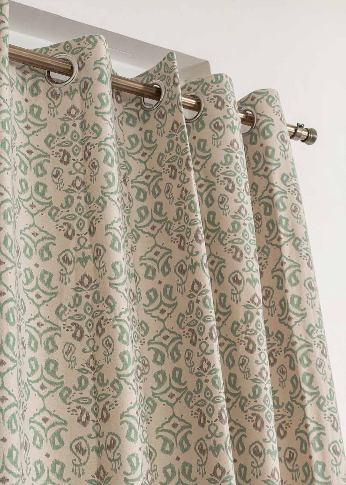 Spice Route 100% cotton geometric curtain for bed room - Room darkening - Multicolor - Single Piece