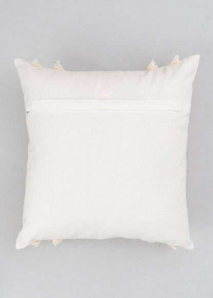 Tasseled textured 100% cotton cushion cover for sofa - White