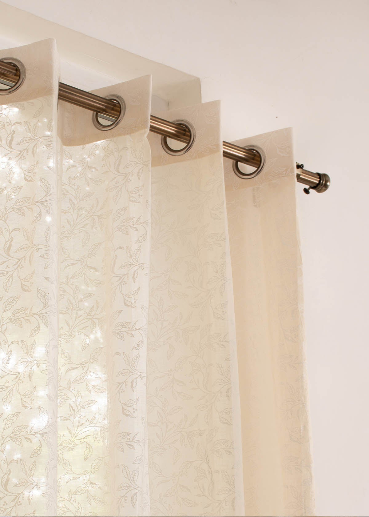 Trailing Berries 100% Cotton Sheer minimal curtain for Living room - Light filtering - Cream - Single Piece